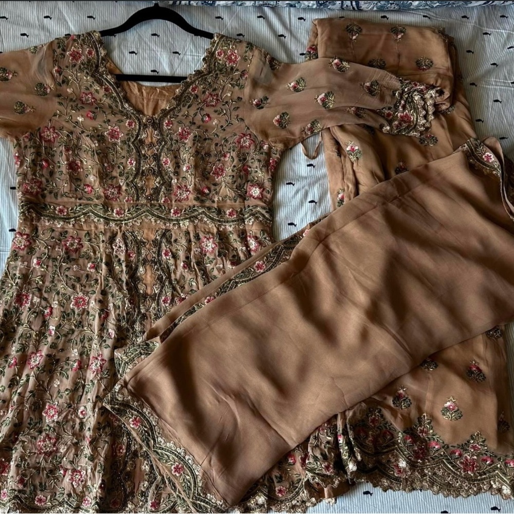 Nude rose gold Punjabi palazzo salwar suit - Picture 3 of 5